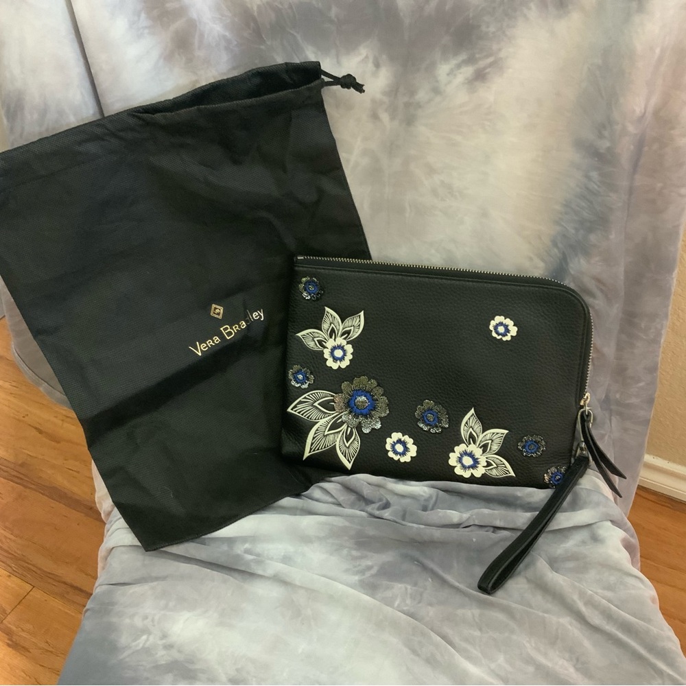 Vera Bradley Black and Blue Floral Wristlet Clutch